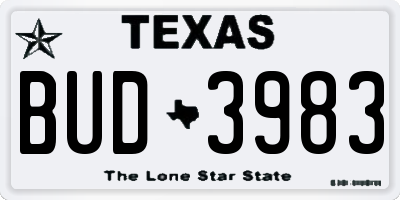 TX license plate BUD3983