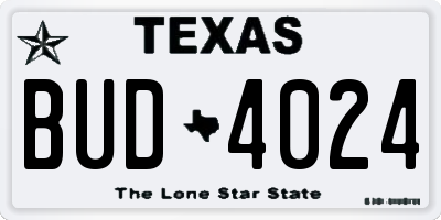 TX license plate BUD4024