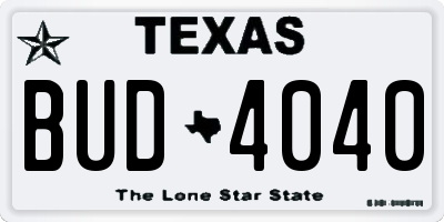 TX license plate BUD4040