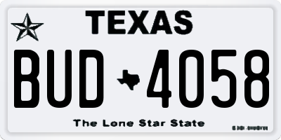 TX license plate BUD4058