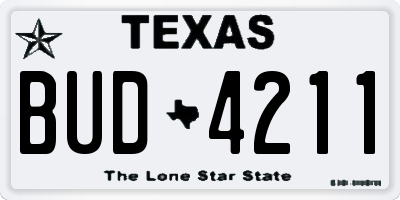 TX license plate BUD4211