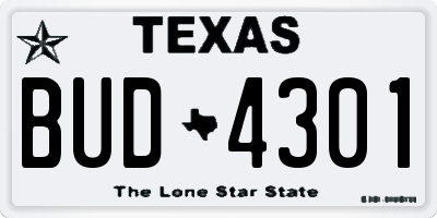 TX license plate BUD4301