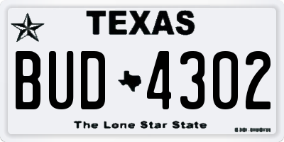 TX license plate BUD4302