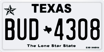 TX license plate BUD4308