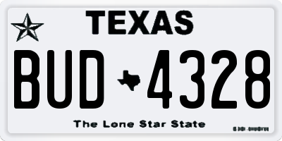 TX license plate BUD4328