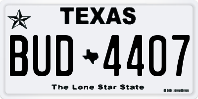 TX license plate BUD4407