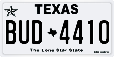 TX license plate BUD4410