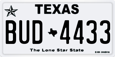 TX license plate BUD4433