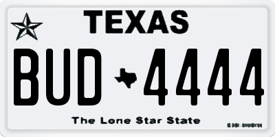TX license plate BUD4444