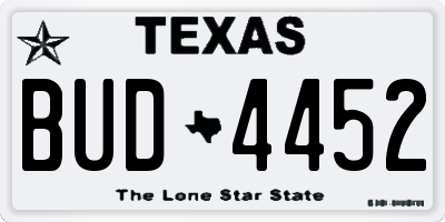TX license plate BUD4452