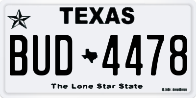 TX license plate BUD4478