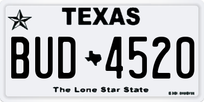 TX license plate BUD4520