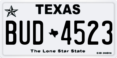 TX license plate BUD4523