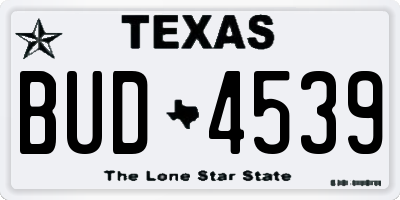 TX license plate BUD4539