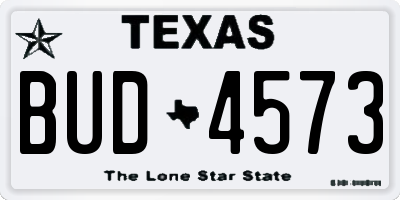 TX license plate BUD4573