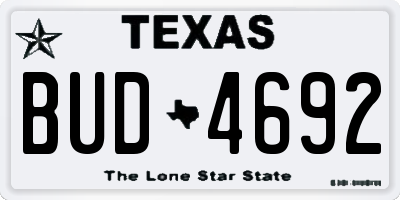 TX license plate BUD4692
