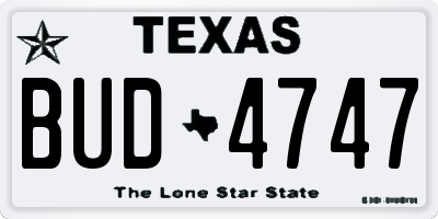 TX license plate BUD4747