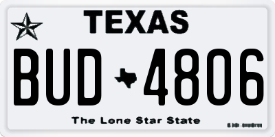TX license plate BUD4806