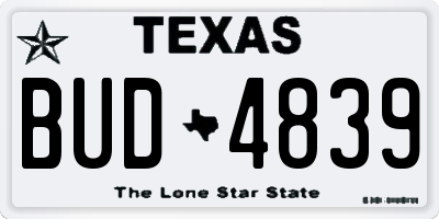 TX license plate BUD4839