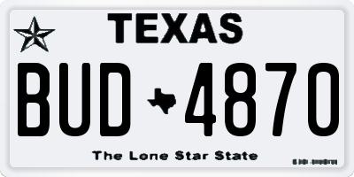 TX license plate BUD4870