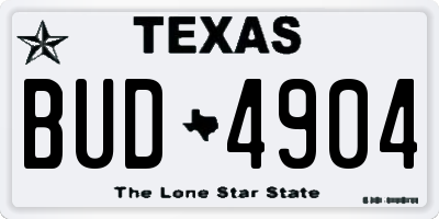 TX license plate BUD4904