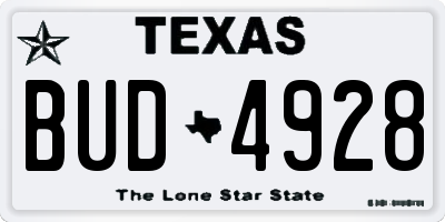 TX license plate BUD4928