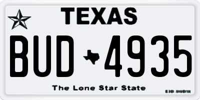 TX license plate BUD4935