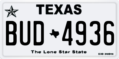 TX license plate BUD4936