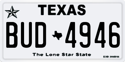 TX license plate BUD4946