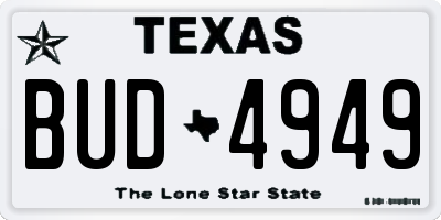 TX license plate BUD4949