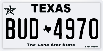 TX license plate BUD4970