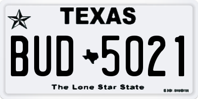 TX license plate BUD5021