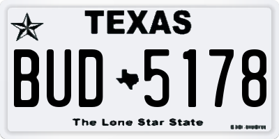 TX license plate BUD5178