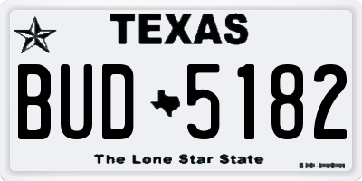 TX license plate BUD5182