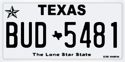 TX license plate BUD5481