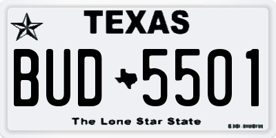 TX license plate BUD5501