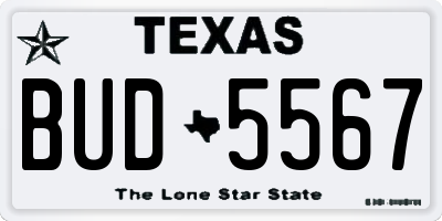 TX license plate BUD5567