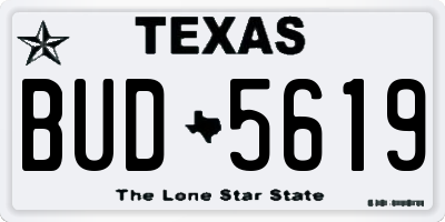 TX license plate BUD5619
