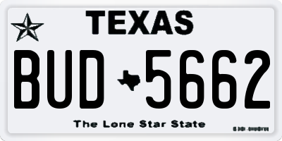TX license plate BUD5662