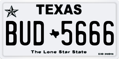 TX license plate BUD5666