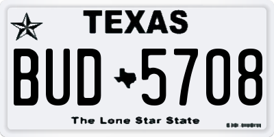 TX license plate BUD5708