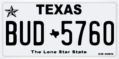 TX license plate BUD5760