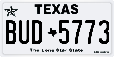 TX license plate BUD5773