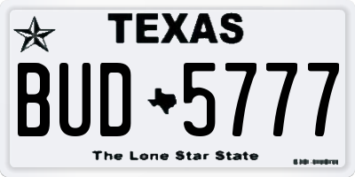 TX license plate BUD5777