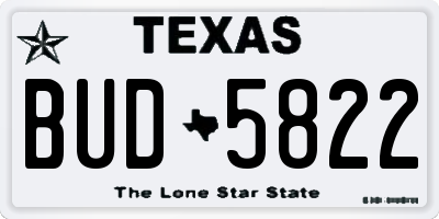 TX license plate BUD5822