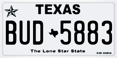 TX license plate BUD5883