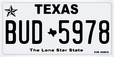 TX license plate BUD5978