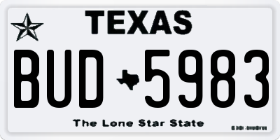 TX license plate BUD5983