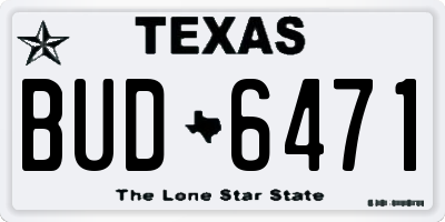 TX license plate BUD6471