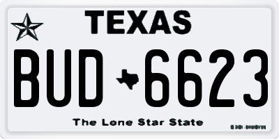 TX license plate BUD6623